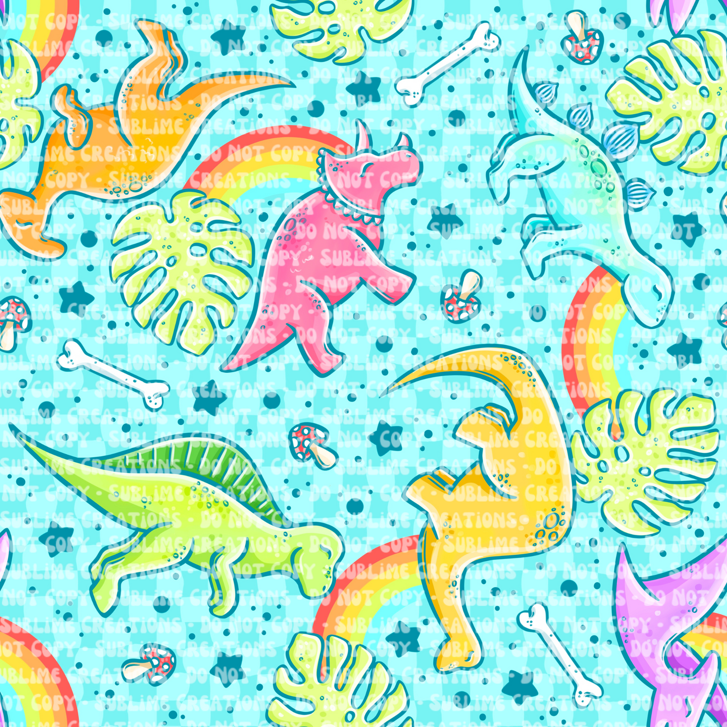 bright rainbow dinos