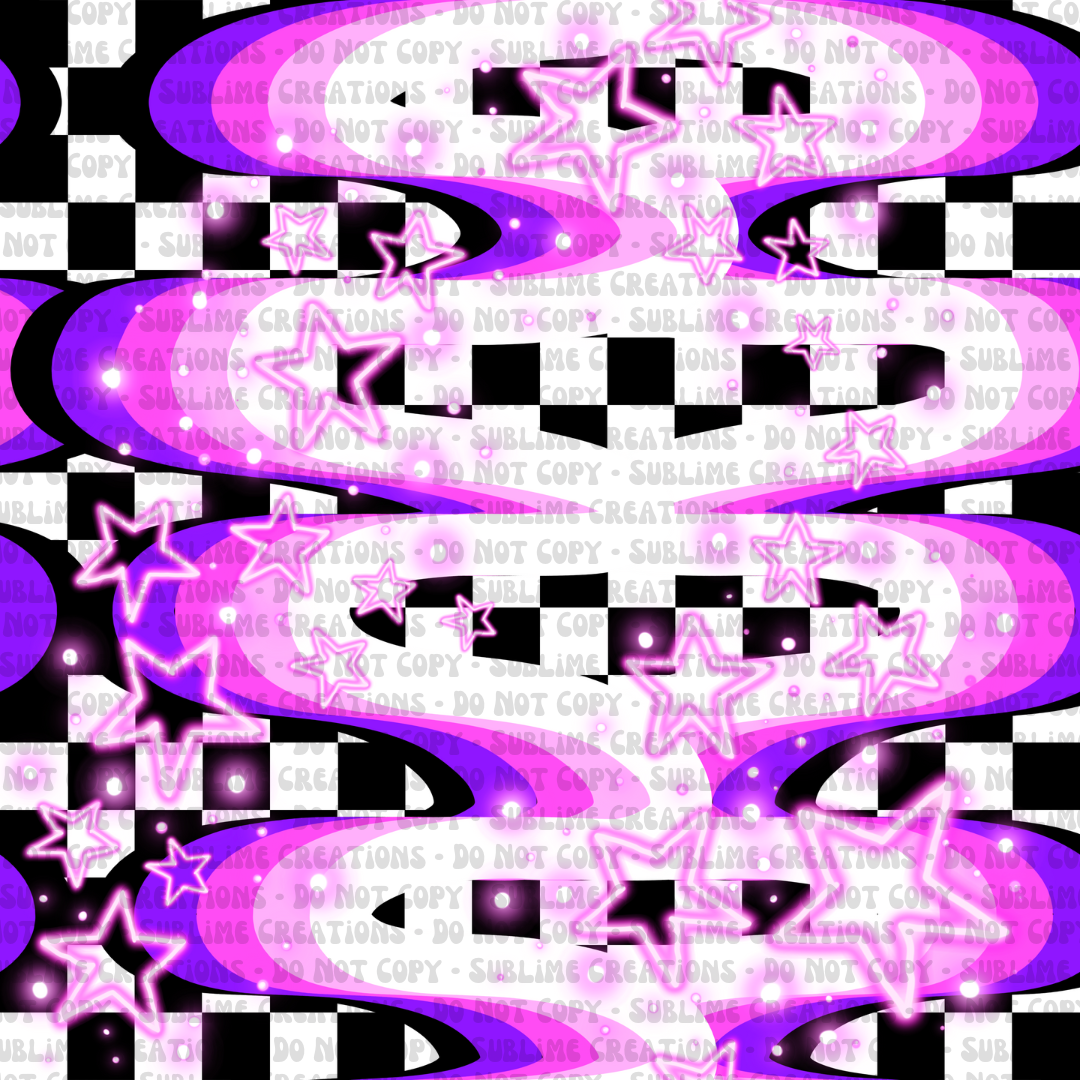 neon purple waves on checkers