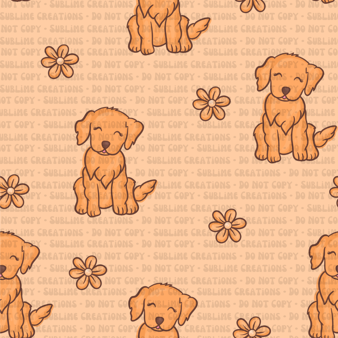 golden puppy + daisies