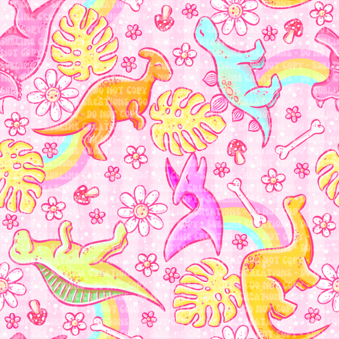 neon rainbow dinos