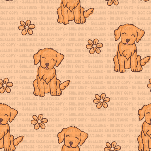 golden puppy + daisies