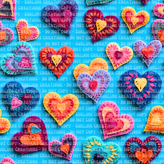 felt hearts on blue